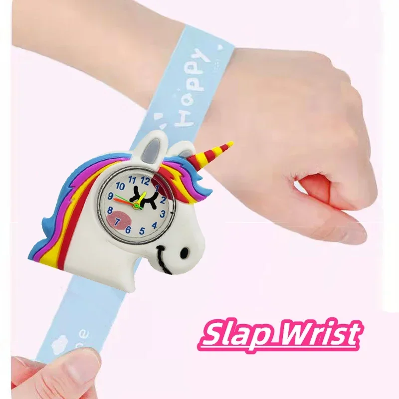 Cartoon Unicorn Watch for Kids, presente de aniversário para meninos e meninas, Baby Puzzle, Learn Time Toy, Bracelet Clock for Children, Slap Watch