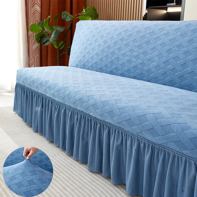 Solid Color Jacquard Spandex Armless Sofa Cover Four Seasons Universal Slipcover Stretch Sofa Bed Couch Protector 1234 Seater