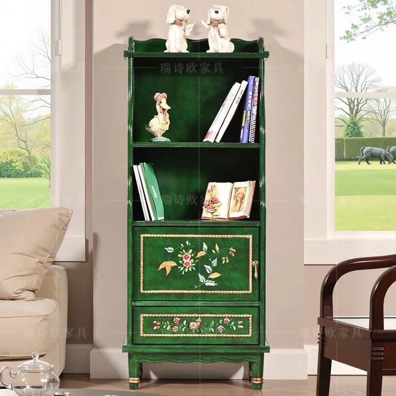 HYS American country bookcase solid wood study painted old storage small short magazine display bookcase storage floor cabinet