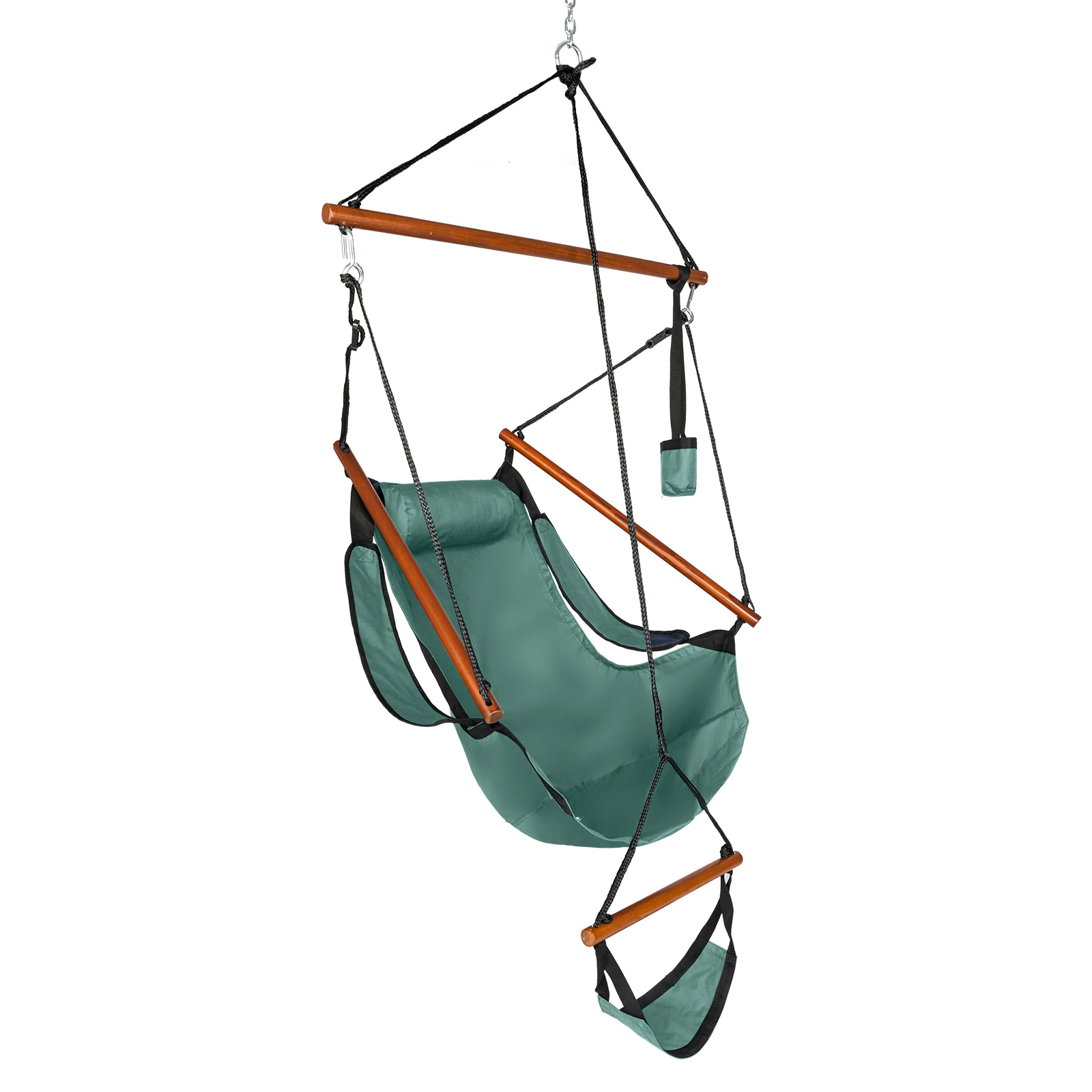

Oxford Cloth Hardwood With Cup Holder Wooden Stick Perforated 100kg Seaside Courtyard Oxford Cloth Hanging Chair Green