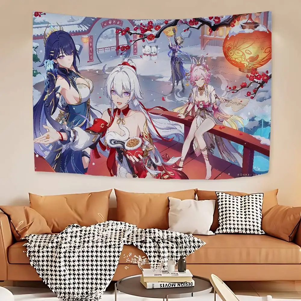 Honkai Impact Game Colorful Tapestry Wall Hanging Bohemian Wall Tapestries Mandala Wall Hanging Sheets