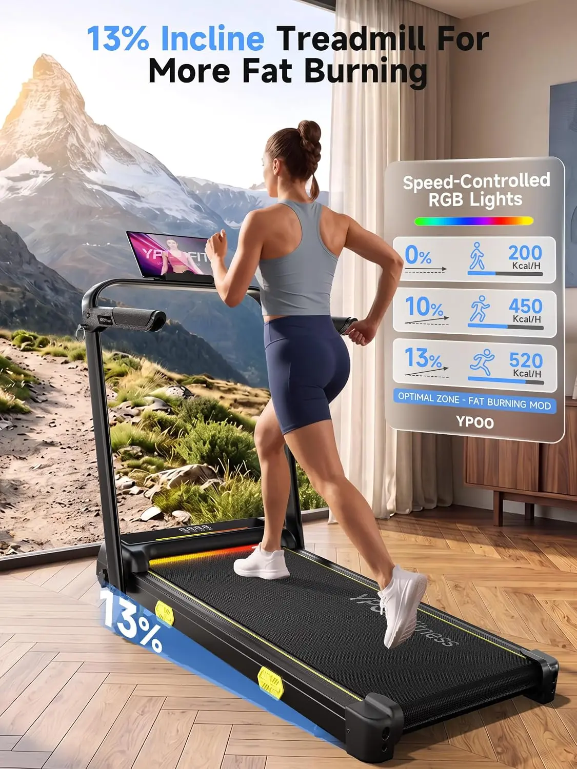 Foldable Treadmill with Incline Walking Pad Handle Bar & Remote, Portable Running Machine Home Office 300Lbs, Desk Treadmill APP