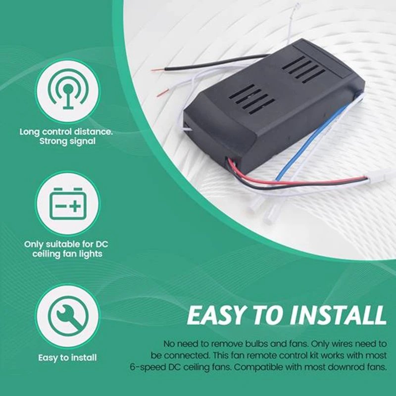 Universal Ceiling Fan Remote Control Kit 30W 6Speed Timing Function Replacement Remote for DC Ceiling Fans & Lights-ELEC