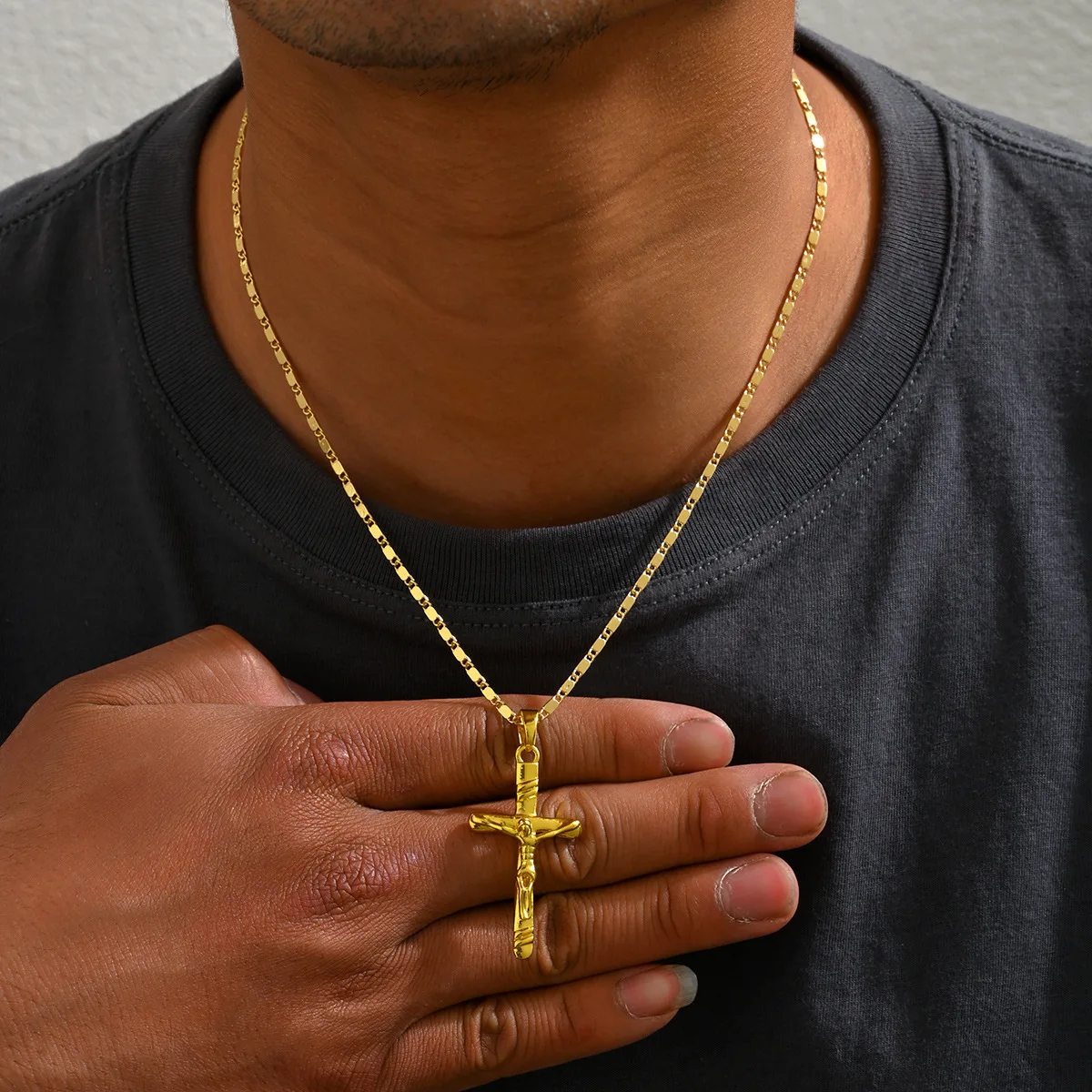 Collar con colgante de cruz de oro puro 24K 9999 de lujo para hombre, collar de moda vintage.