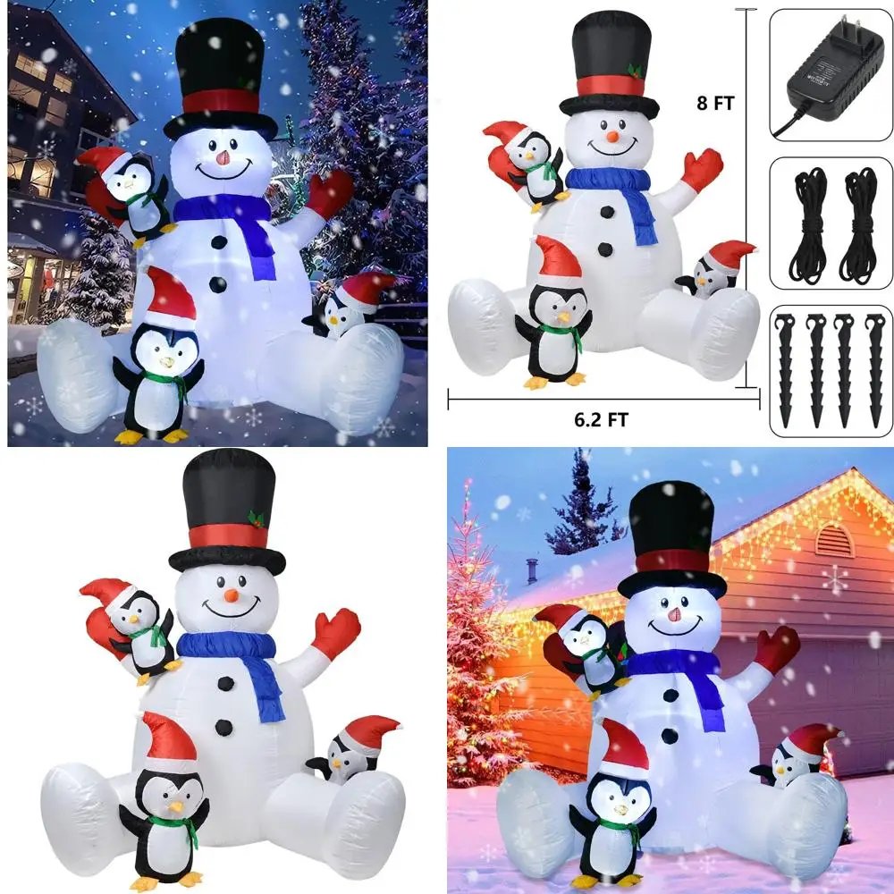 

8 Foot Tall Illuminated Snowman with LED Lights and 3 Penguins for Outdoor Christmas Decor