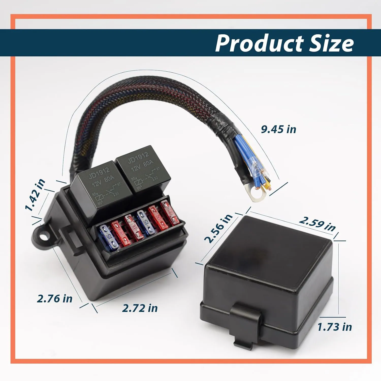 Pre-Wired Fuse Relay Box ATC/ATO Fuse Holder, 2 x 4Pin 80A Relays and 6 x ATC ATO Fuses, Universal Waterproof Relay Fuse Block