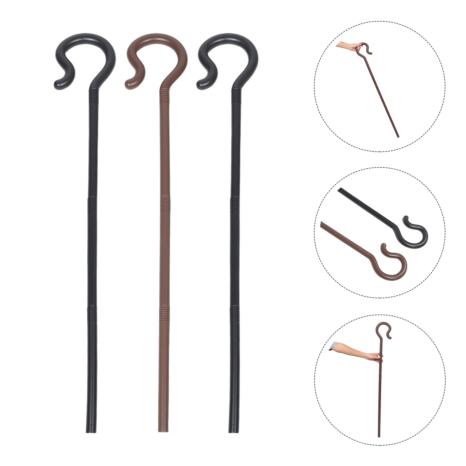 

3Pcs Shepherd Staff Plastic Cane Costume Prop Walking Stick Cosplay Party Accessory Decorative Candy Cane Shepherd Staff Prop