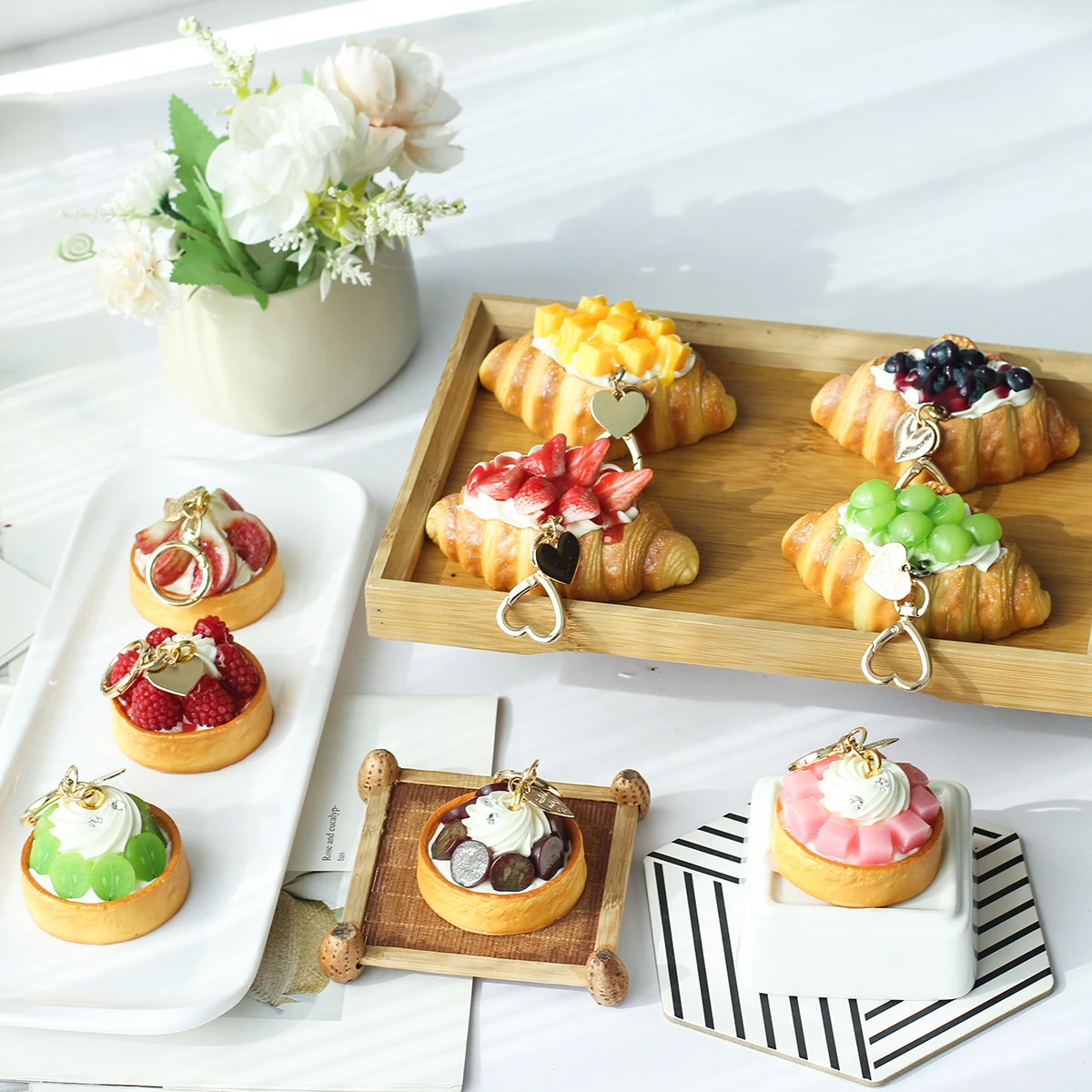 1 Uds. Llavero con tarta de fruta Songsong de fruta simulada, regalo de fiesta, llavero para mejor amigo