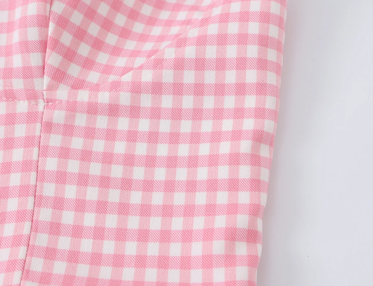 HH Rosa Gingham Bustier Cami Top Sommer Spaghetti-Träger-Top mit Knöpfen vorne und Rüschensaum, kurzes Korsett für Damen, lässiges Strand-Outfit – Detail 7