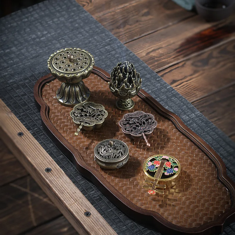 Mini Copper Gourd Incense Holder, 9‑hole Lotus‑shaped Vintage Incense Stand for Stick‑incense