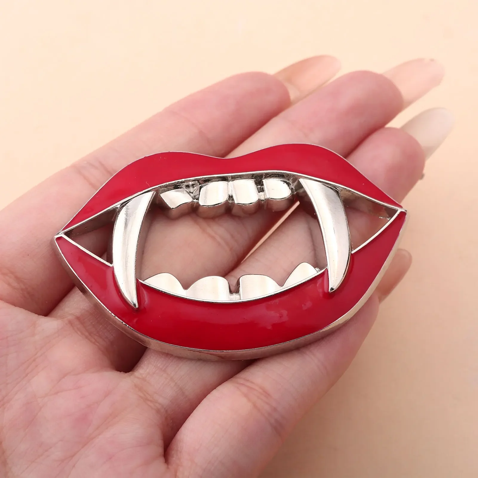 Punk Style Halloween Vampire Red Lips Fangs Ghost Bottle Opener Keychain Creative Can Opener Convenient To Carry Gift