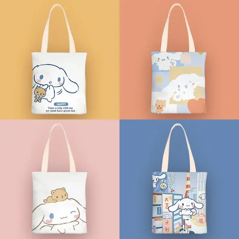 Borse a tracolla carine Kawaii Cinnamoroll Anime Harajuku Stampa tela Borsa impermeabile Borse portaoggetti per borse per la spesa per cartoni