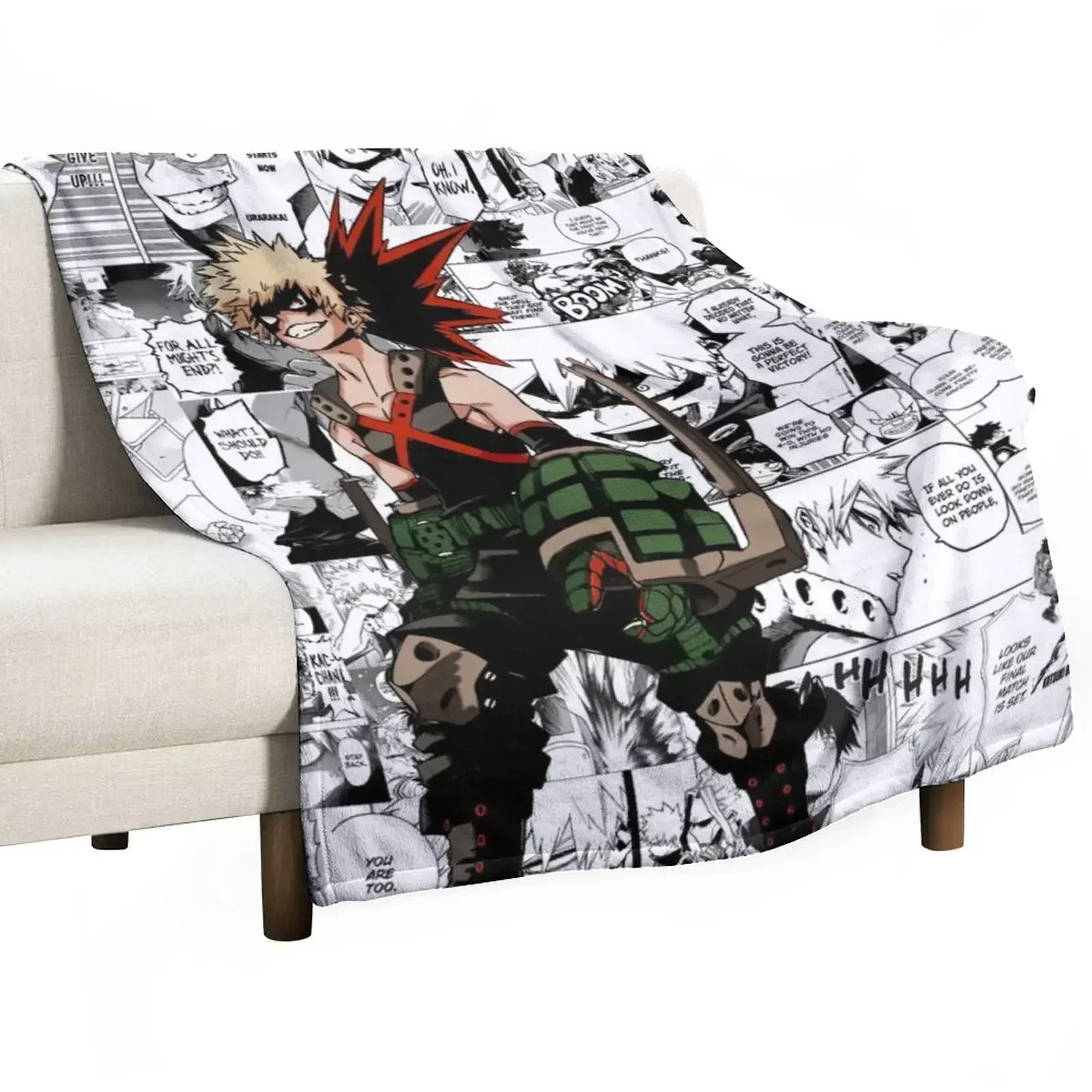 Bakugou Manga Collage Throw Blanket Heavy Cute Soft Plaid Soft Big Hair wednesday Blankets