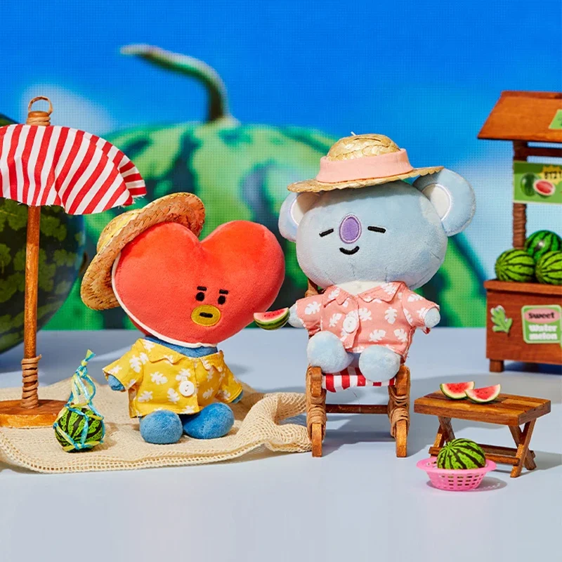 Line Friends Original Summer Plush Doll Pendant Anime Koya Tata Kawaii Transform Watermelon Soft Stuffed Bag Keychain Gifts Toys