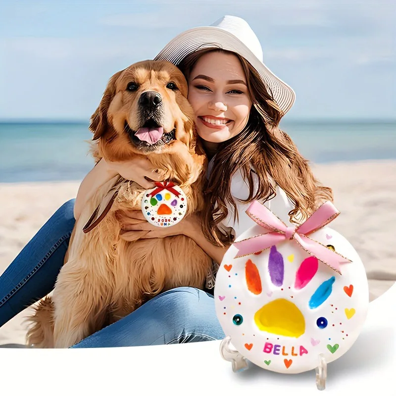 Customizable Pet Memorial Pawprint Ornament DIY No-Mess Inkless Pad Soft Clay Name Stamps Pawprint Keepsake Kit New Puppy Gifts