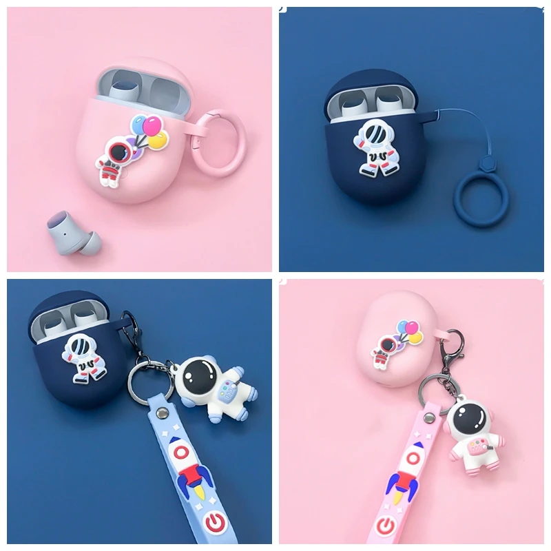 لجوجل بكسل Buds2/براعم سلسلة حالة الكرتون رائد الفضاء سيليكون سماعة غطاء للحماية مع قلادة اكسسوارات صندوق