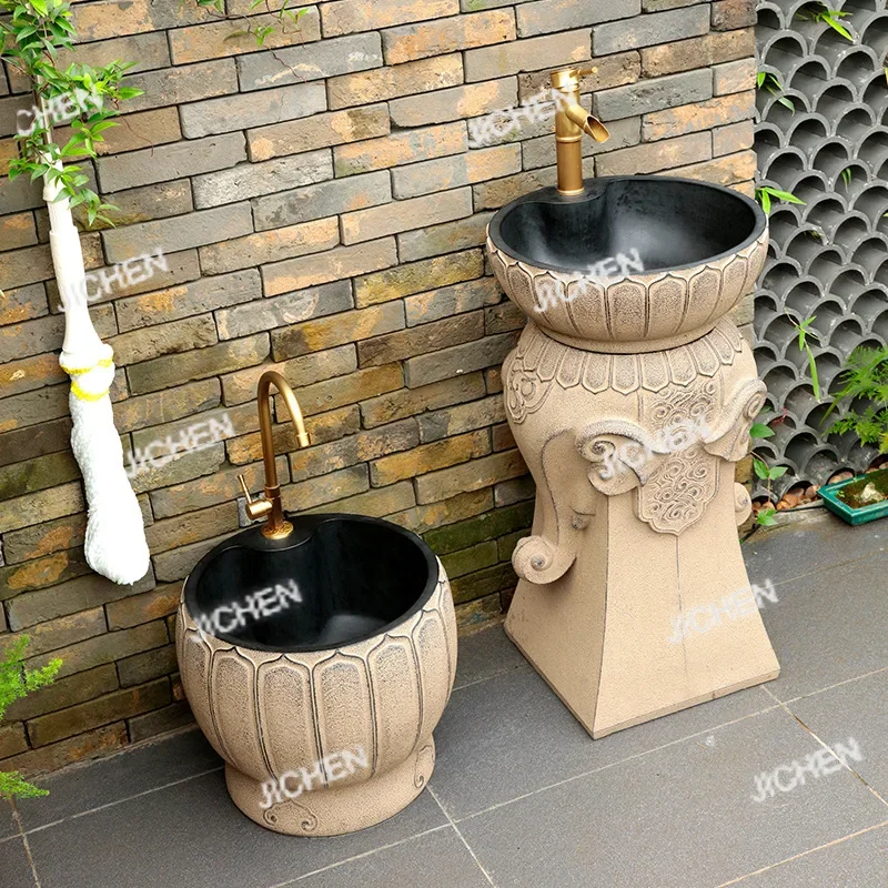 

JCH New Chinese Outdoor Wash Basin Balcony Terrace Creative Pillar Wash Basin Garden Outdoor Courtyard Wash Hands