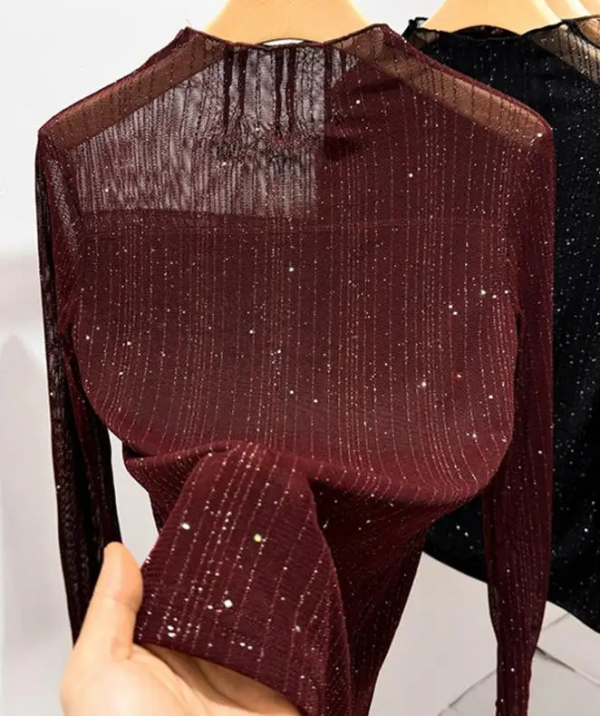 

2025 Women's Top Autumn/winter New Latest Hot Selling Fashion Casual Bright Silk Chiffon Long Sleeve T-Shirt Top Women's Wear