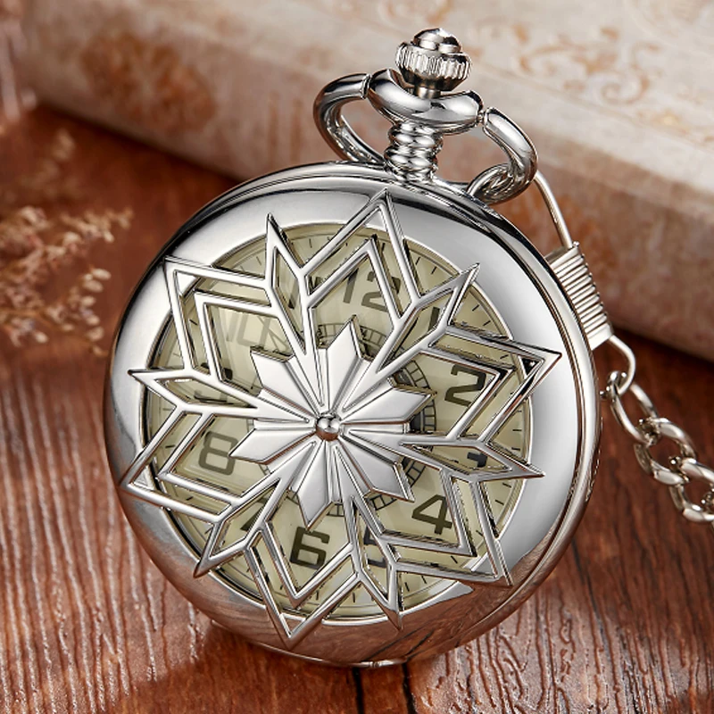 Maple Leaves Rhombus Luminous Mechanical Pocket Watch Hand Winding Pendant Chain Fob Watch Vintage Necklace Hollow For Men Gift