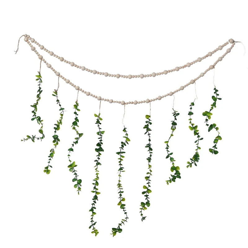 Eucalipto Boho decoración de pared grande Boho dormitorio colgante de pared guirnalda de cuentas de madera eucalipto Artificial vegetación Natural