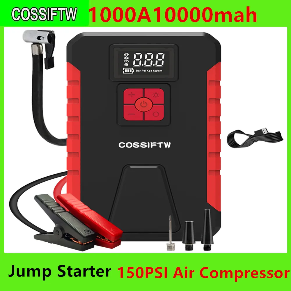 

Car Jump Starter 1000A Power Bank Air Compressor Inflator Pump 10000mAh Portable Power Station Car Battery Charger Booster