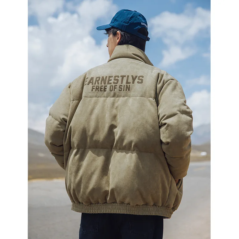 Men's Suede Fleece Thickened Cotton Padded Jacket Fashion Plush Printing Puffer Coat Men Stand Collar Winter Outerwear AU-232