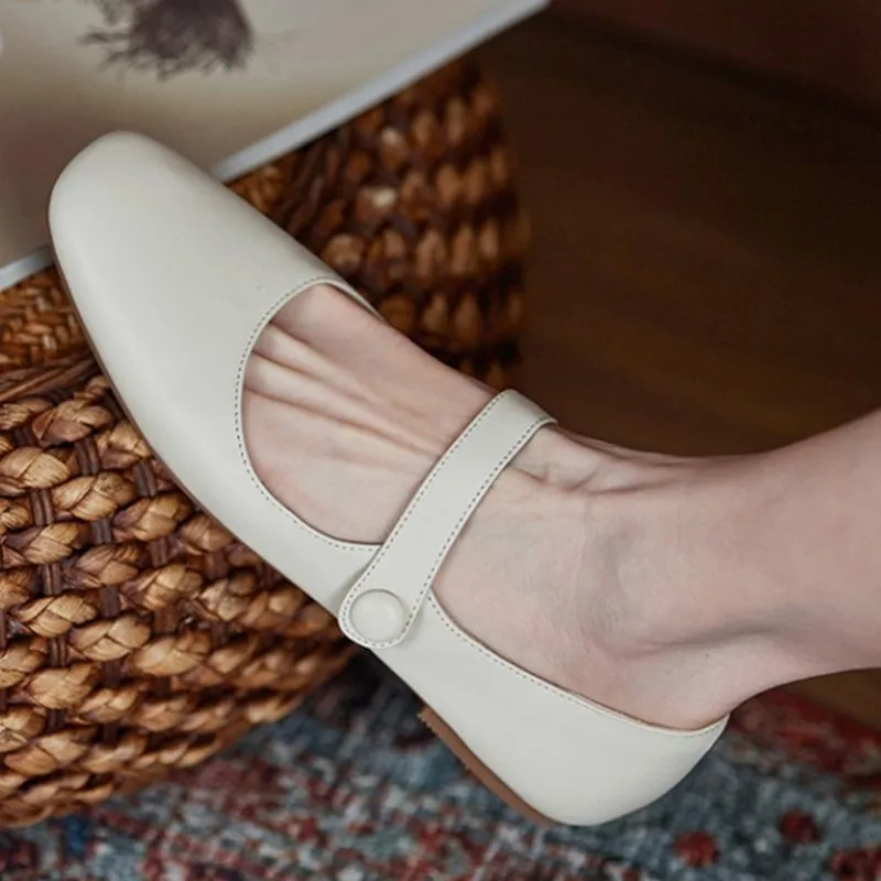 DIMANU ماري جين أحذية النساء 2025 ربيع جديد جلد طبيعي السيدات أحذية مشبك حذاء مسطح مريح النساء #3