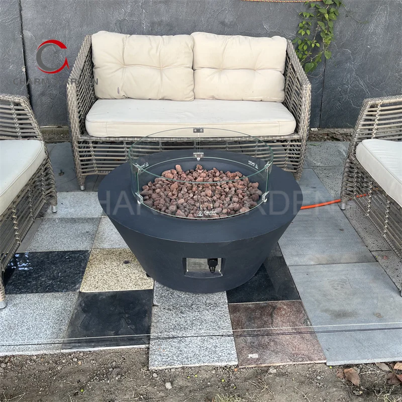 Hot Sale Outdoor Dark Grey Gas Rectangle Fire Pit Coffee Table Material