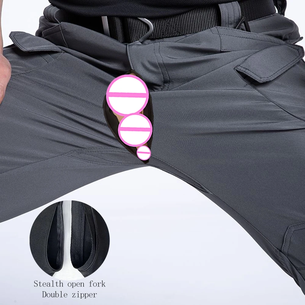 Invisible Open Crotch Outdoor Sex Tactics Men's Slacks Pocket Cargo Work Pants Men Training Trousers Loose Exotic Attire