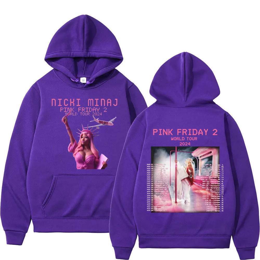 2024 Rapper Nicki Minaj World Tour Print Hoodie Album Pink Friday 2 Graphic Hooded Sweatshirts Men Women Hip Hop Vintag Hoodies