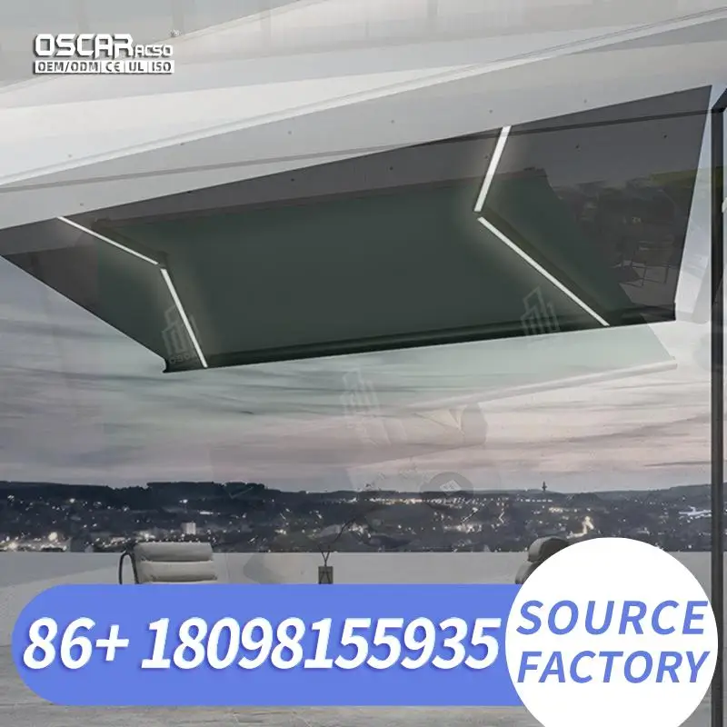 Motorized Retractable Outdoor Awning with LED Lights for Pergola Conservatory Retractable Awning