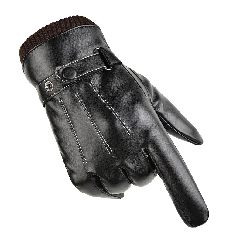 Men s PU Leather Warm Gloves Touch Screen Compatible Fleece Lined Water Repellent for Autumn Winter Outdoor Cycling
