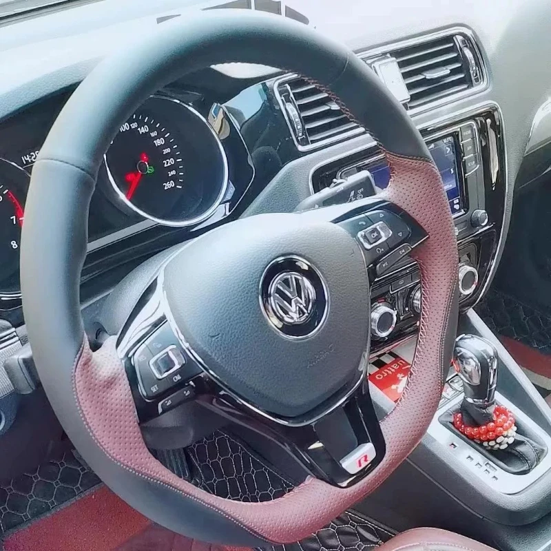 Hand-Stitched black brown genuine Leather Car Steering Wheel Cover For Volkswagen VW Golf 7 Mk7 Touran Up New Passat B8 Tiguan