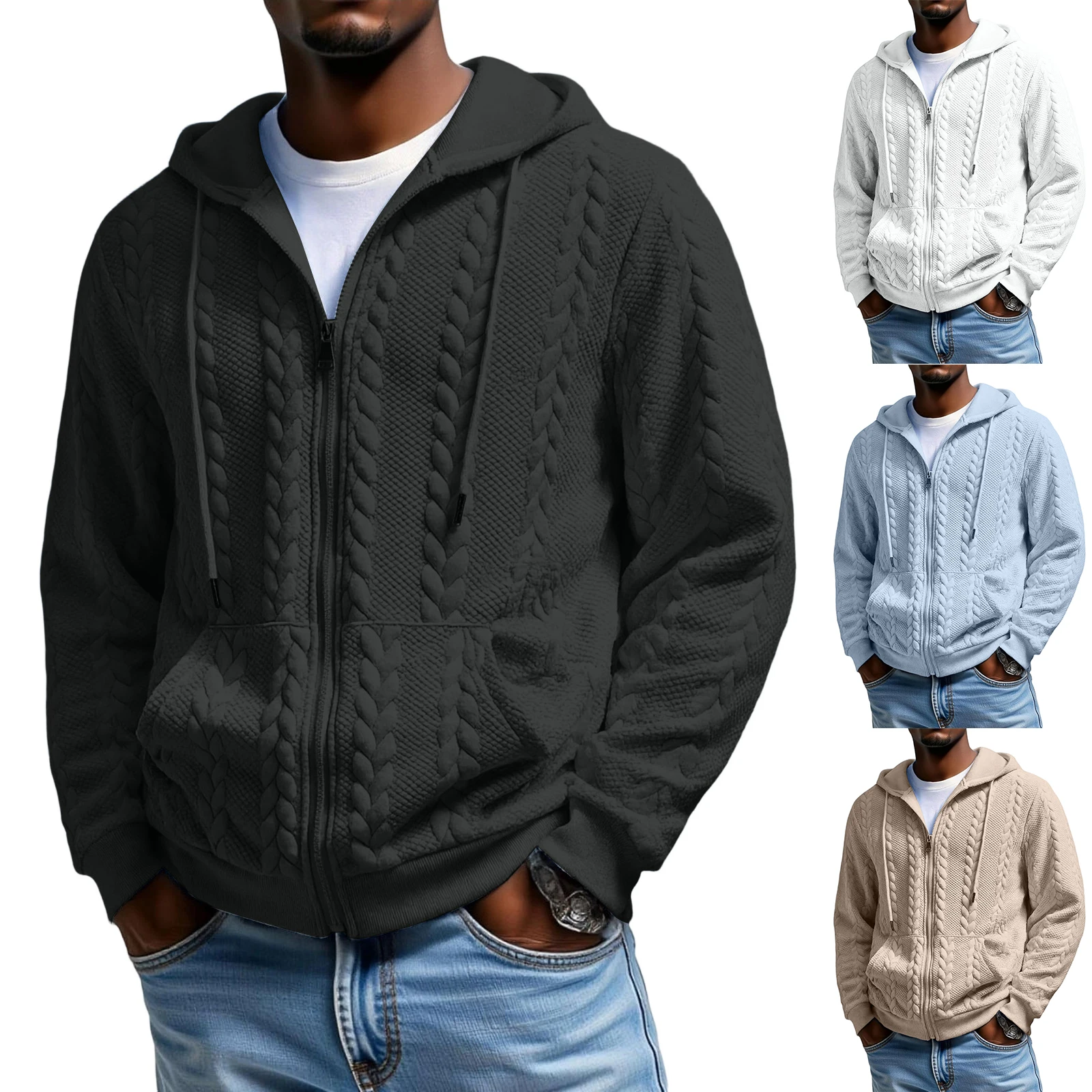 

Men'S Sports Solid Color Pattern Leisure Zipper Hooded Hood Hoodie Coat Casual Zipper Pocket Coat Jacket Winter Jacket
