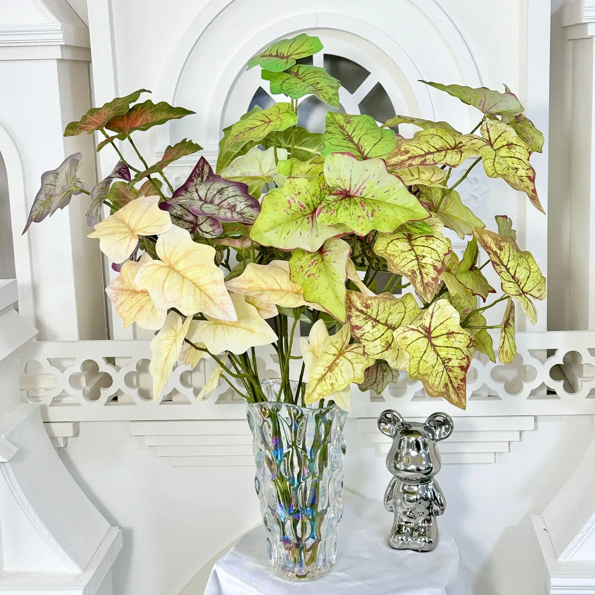 Feuilles de plantes artificielles avec longue tige, décor de vase de table de bureau à domicile, vraie touche, feuilles de plantes artificielles colorées, présentoir de fenêtre