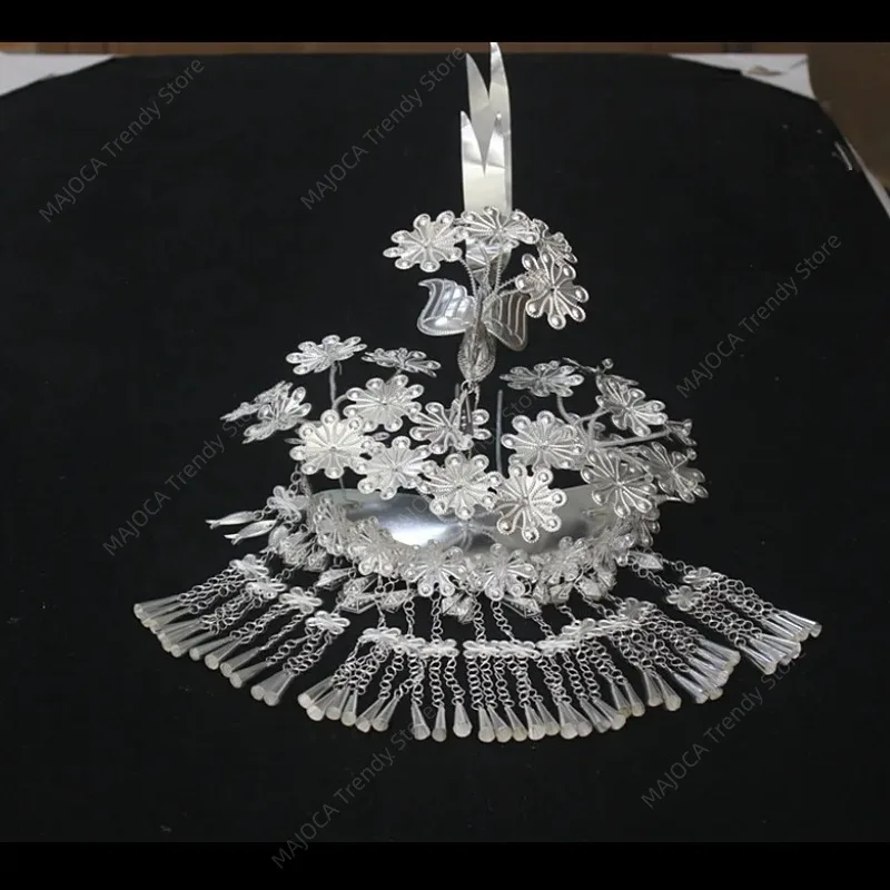 Homng Headwear Miao Silver Hat Miao Clothing Hair Accessories Orient Chinese Folk Style Dance Wear Headdress Hmong Jewelry