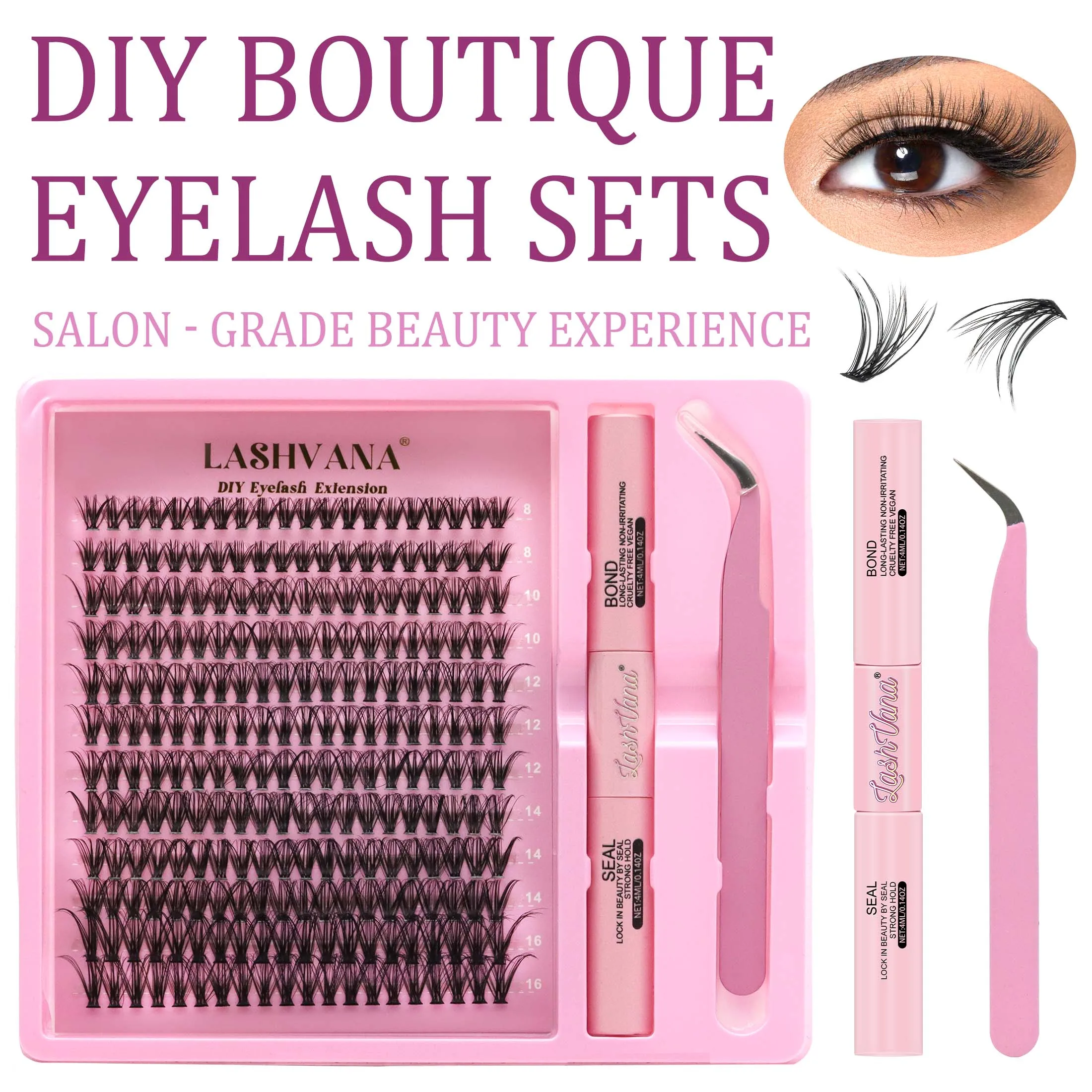 DIY 속눈썹 클러스터 키트 30D 방수 강력 고정 DIY 속눈썹 연장 키트 속눈썹 본드 및 실링제 및 속눈썹 족집게 메이크업