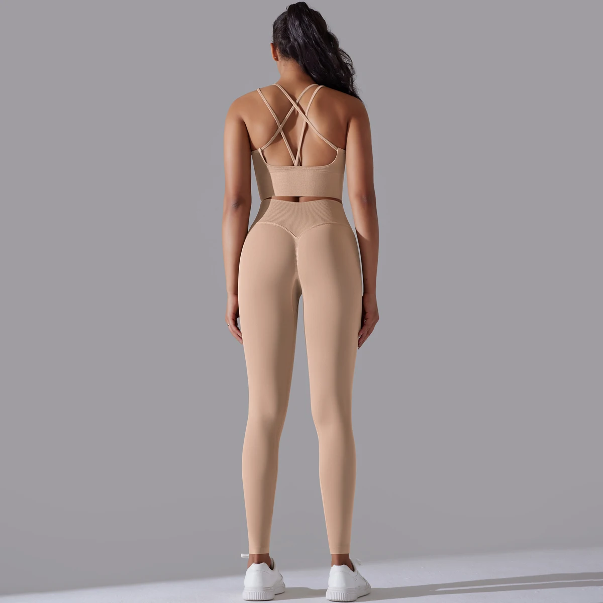 2PCS Yoga Set High Strength Workout Backless Cross Bra Peach Buttocks Gym Push Up Quick Drying Yoga Pants Sports Bra Set