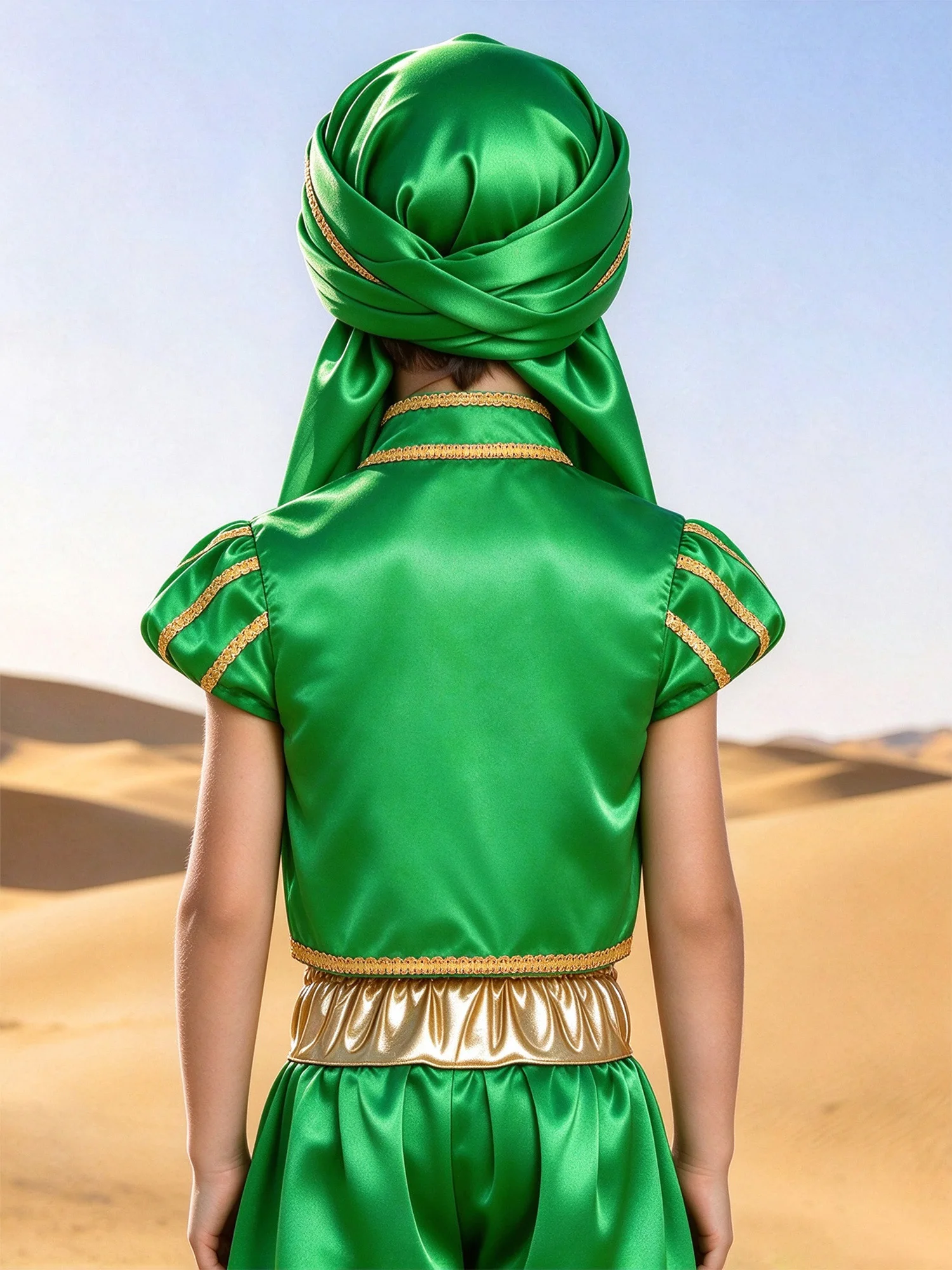 Children Boys Arabian Prince Costume Genies Vest Open Front Golden Genies Waistcoat for Party Halloween Carnival Fancy Dress Up
