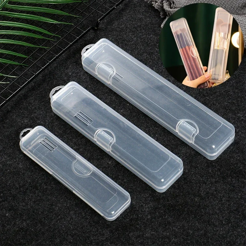 Portable Makeup Brush Organizer Eyebrow Pencil Tableware Chopsticks Transparent With Cover Storage Box Kitchen Accessories