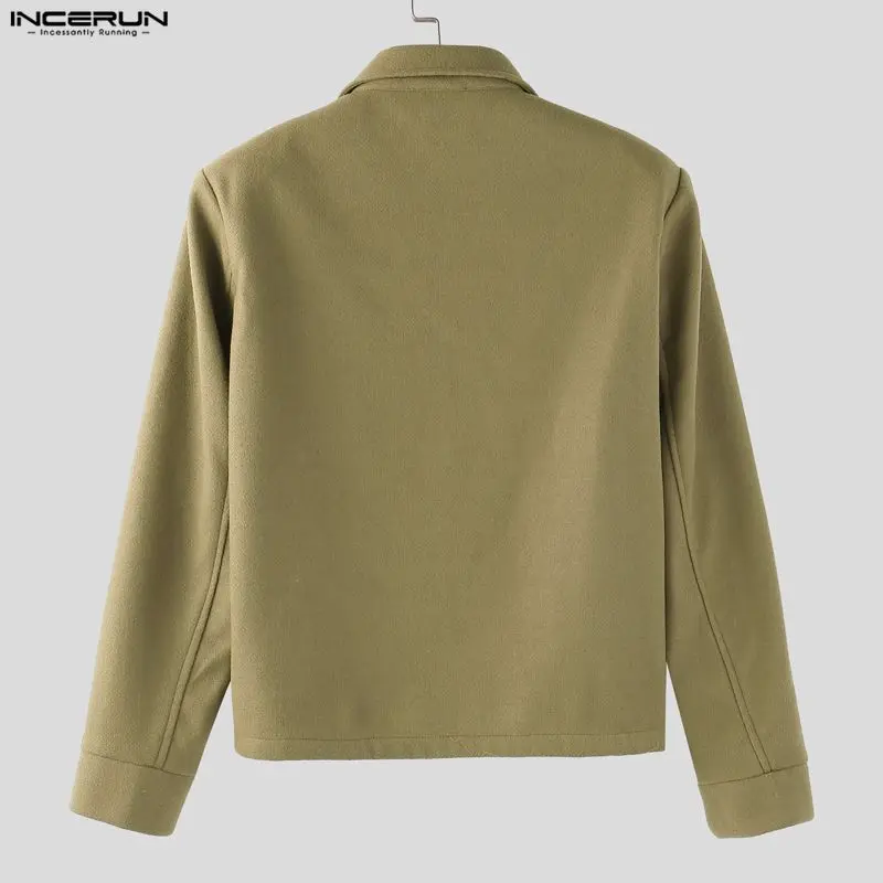 INCERUN سترات رجالية بلون واحد مع سحاب أكمام طويلة معاطف رجالية غير رسمية ملابس خروج فضفاضة موضة ملابس خارجية ترفيهية سترات