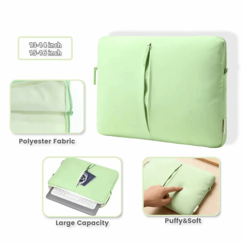 Polyester Puffy Laptop Sleeve Cotton Filled 13.6/15.3inch Notebook Case Zipper Closure Front Pocket for Lenovo Dell Laptop