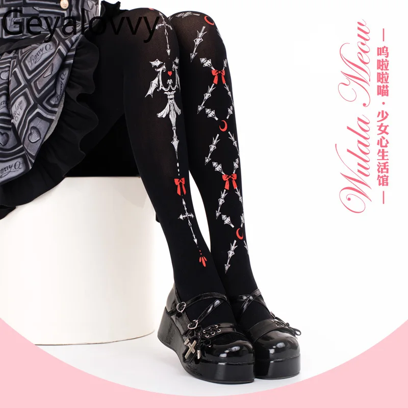Original Lolita Pantyhose Lolita Stockings Goth Y2k Stockings Girls Red Black Sweet Cool Pantyhose Velvet Leggings Socks Summer