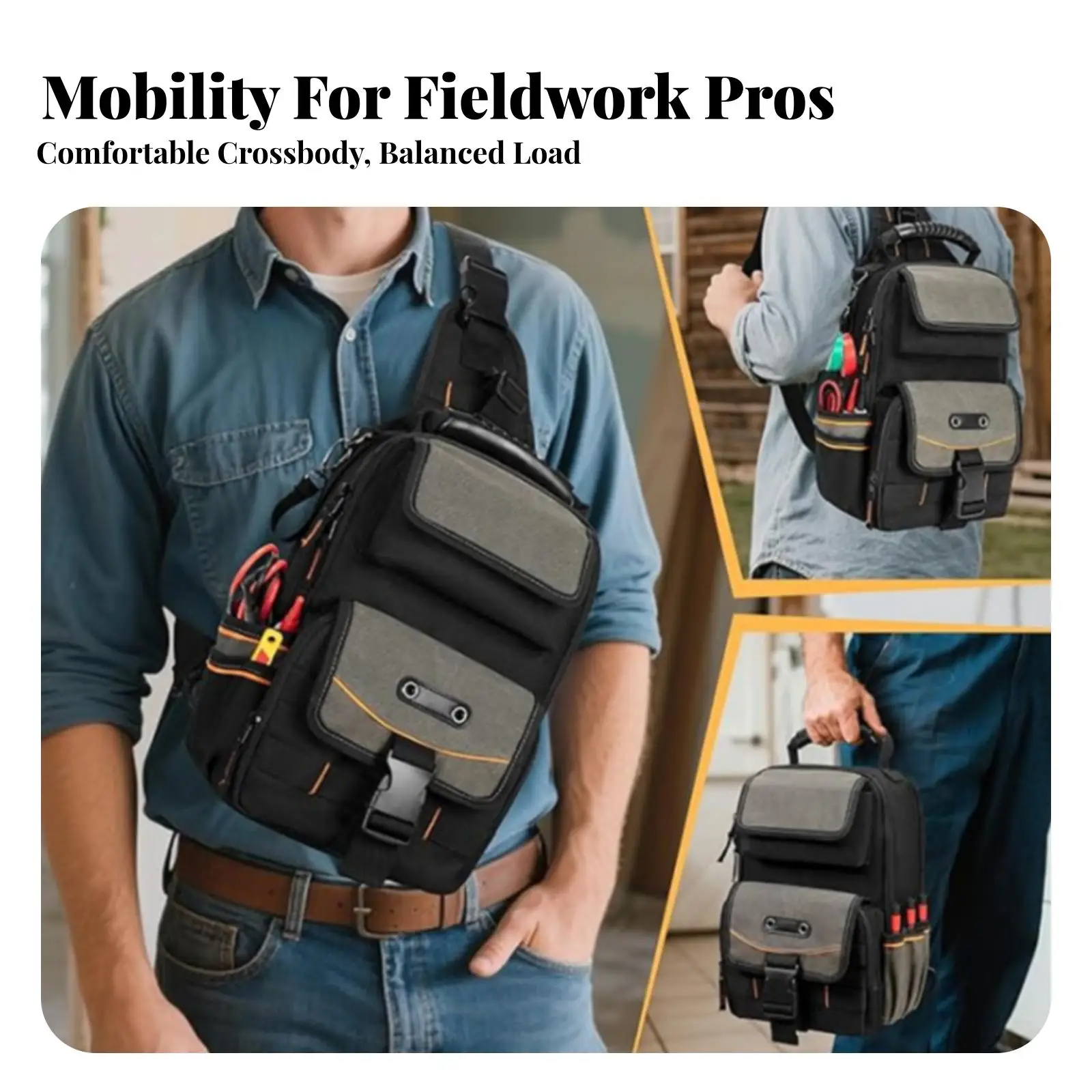 Compact Oxford Cloth Tool Pouch Bag for Electricians with 19x13x30cm Size and Multiple Exterior Pockets
