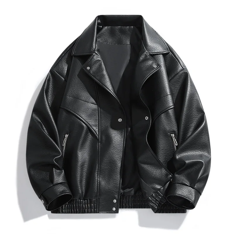 

Autumn Man Leather Jacket Streetwear Motorcycle Punk Long Sleeve Male Coat Windproof Single-breasted Oversize Men Outerwear