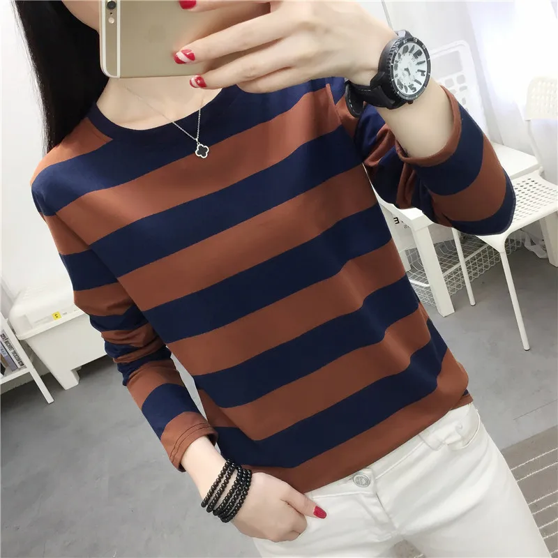 T-shirts Women Striped Long Sleeve Tees Casual Korean Style Simple 2XL Loose All-match Harajuku Trendy Tops Spring Design Lady