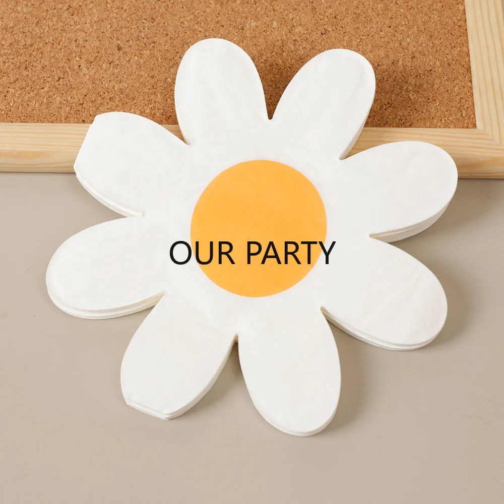 20Pcs/bag Daisy Theme Paper Napkins Flower Disposable Tissues Towel for Kids Birthday Baby Shower Wedding Party Decoration