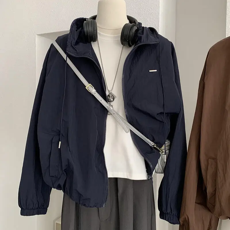 

Женская куртка с капюшоном и шнурком для отдыха, свободное универсальное тонкое пальто, студенческие весенне-осенние красивые топы, оптовая продажа