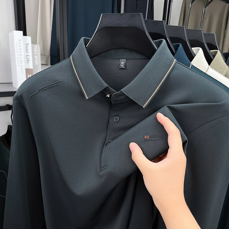 Hot البيع ربيع الخريف الرجال قميص بولو كم طويل تي شيرت الصوف مزيج مكافحة بيلينغ طوق 3 أزرار الأعمال الدافئة ملابس رجالية غير رسمية