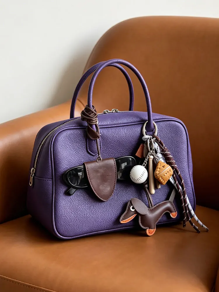 

Purple Boston Handbag Women's 2026 New Luxury Small Luxury High-End Sensation Crossbody Bowling Commuter Bag Soft Handle